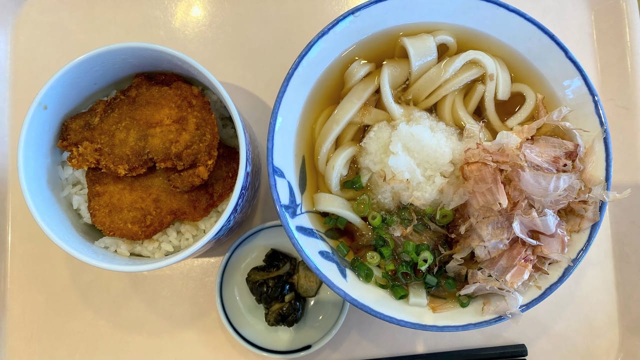 新潟市南区の白粉屋のうどんセットミニひれかつ丼付き冷やしぶっかけうどん