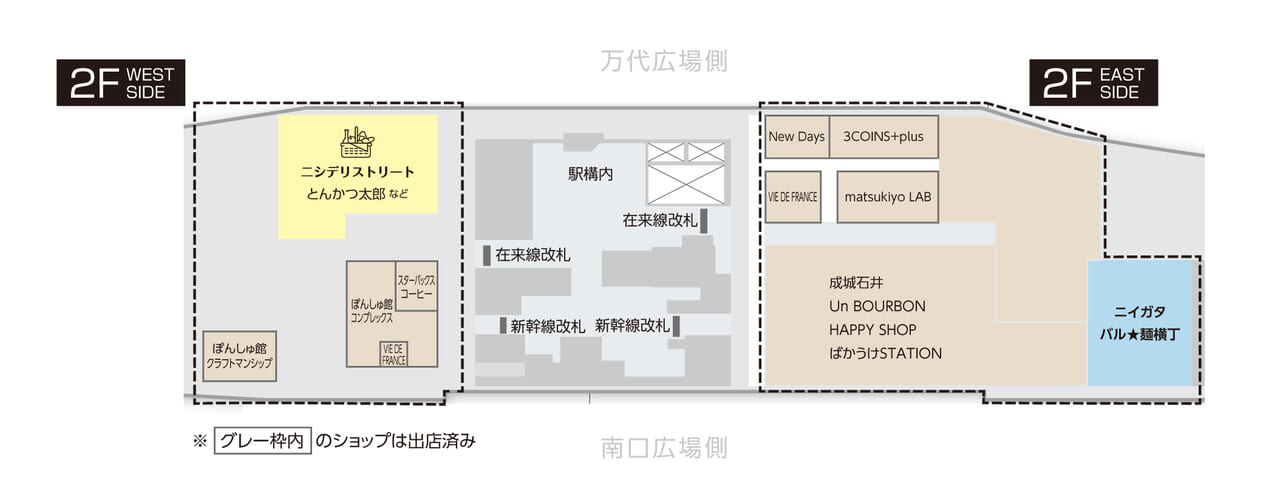 新潟駅のCoCoLo新潟２階構成