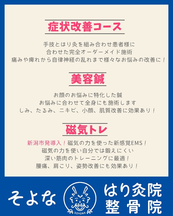 そよなはり灸院整骨院施術一覧