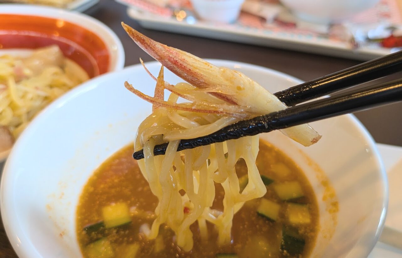 新潟らーめん無尽蔵の限定メニュー新潟味噌と季節野菜のピリ辛涼味つけ麺