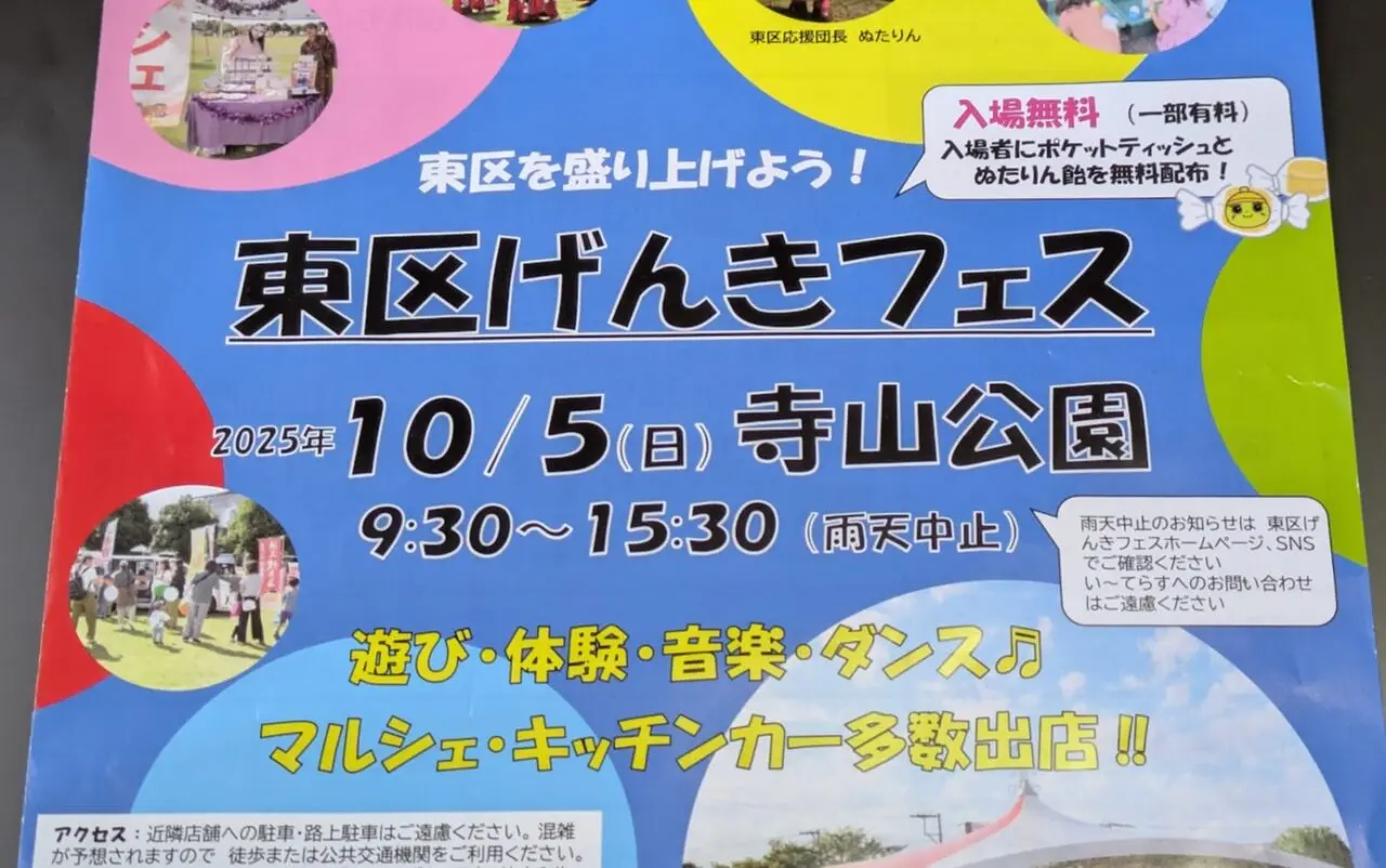 東区の寺山公園の東区げんきフェスのチラシ